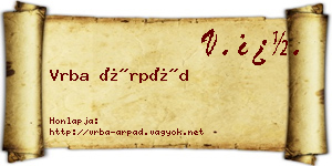Vrba Árpád névjegykártya